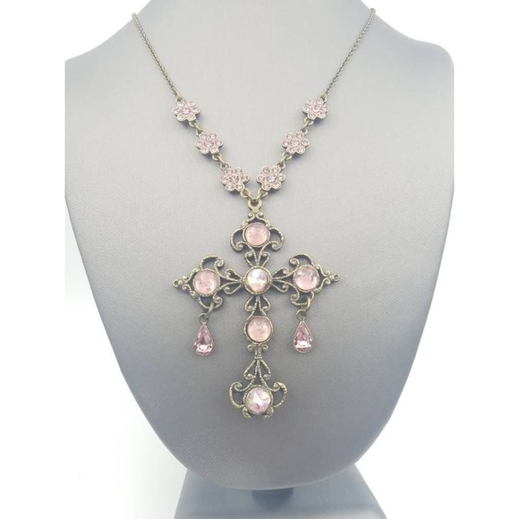 Nicky Butler Pink Moonstone Cross Necklace – Vintage Nicky Butler - Picture 1 of 8